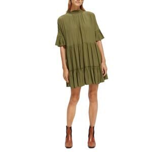 Scotch & Soda Ruffle-Sleeved Tiered Mini Dress Army Dress Womens EU 38 US 8 NWT